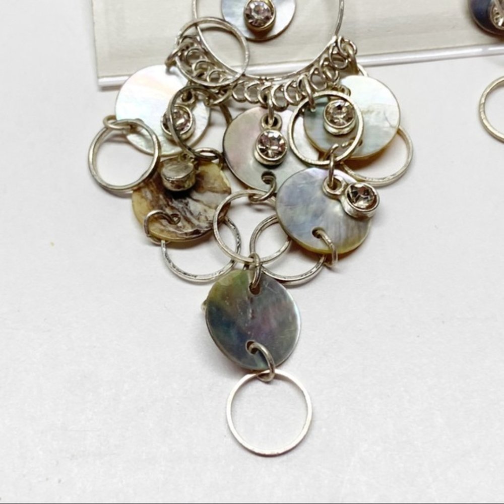 ❤️ Round Abalone Shell Rhinestone Earrings Z98 - Picture 3 of 6